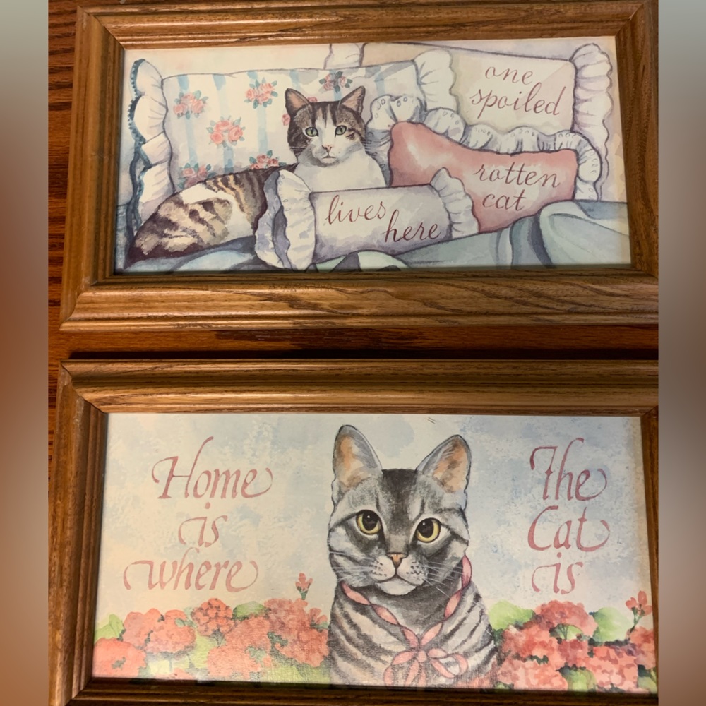 Vintage Figi Graphics, Cat Prints.  Wooden Frames